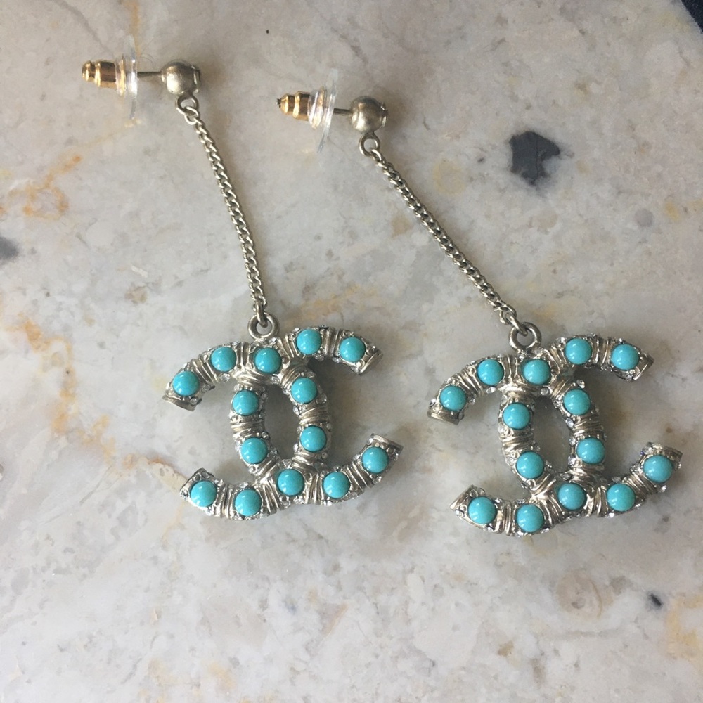 CHANEL Turquoise & Crystal Earrings